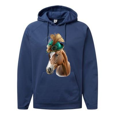 Funny Race Horse Gift Ridin' Derby Funny Gift Performance Fleece Hoodie