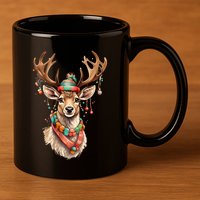 Festive Reindeer Holiday 11oz C Handle Ceramic Mug