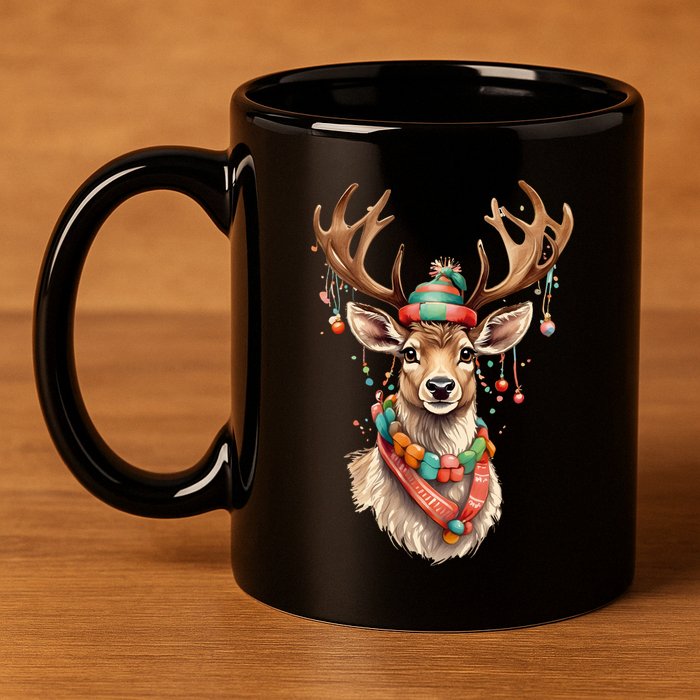 Festive Reindeer Holiday 11oz C Handle Ceramic Mug