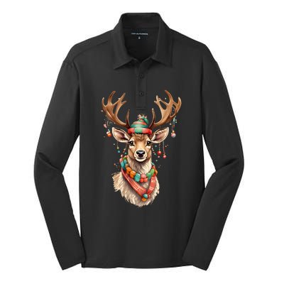 Festive Reindeer Holiday Silk Touch Performance Long Sleeve Polo