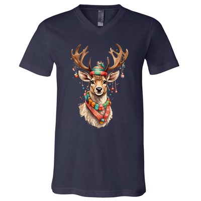 Festive Reindeer Holiday V-Neck T-Shirt