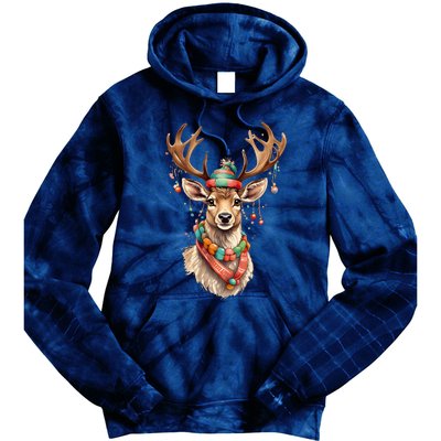 Festive Reindeer Holiday Tie Dye Hoodie