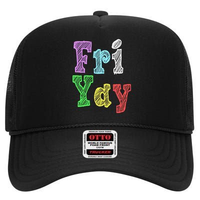 Fri Yay School Weekend Love Fridays High Crown Mesh Back Trucker Hat