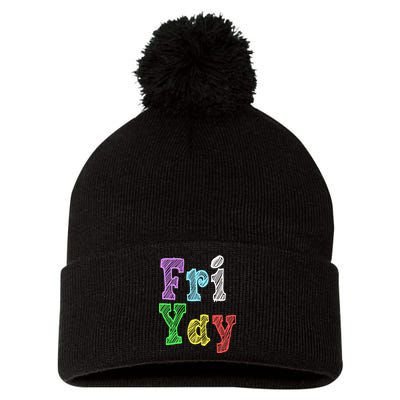 Fri Yay School Weekend Love Fridays Pom Pom 12in Knit Beanie