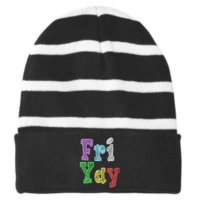 Fri Yay School Weekend Love Fridays Striped Beanie with Solid Band