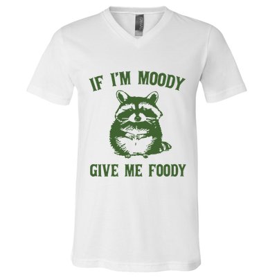 Funny Raccoon If IM Moody Give Me Foody V-Neck T-Shirt