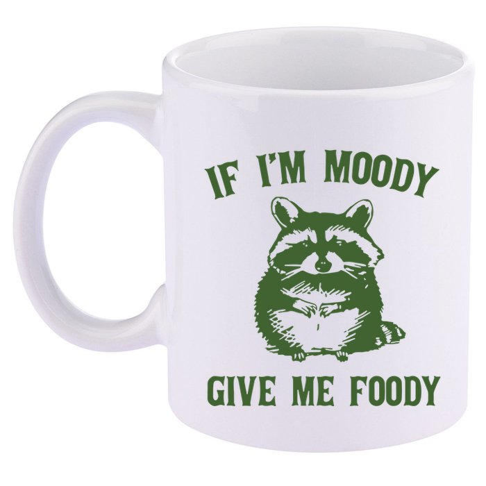 Funny Raccoon If IM Moody Give Me Foody 11oz C Handle Ceramic Mug
