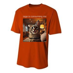 Funny Rage Is Consuming Me Silly Staring Cat Meme Performance Sprint T-Shirt