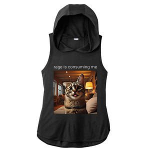 Funny Rage Is Consuming Me Silly Staring Cat Meme Ladies PosiCharge Tri-Blend Wicking Draft Hoodie Tank