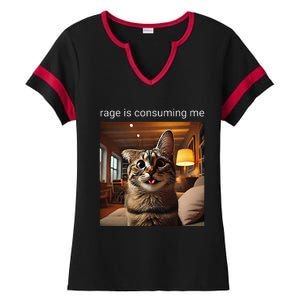 Funny Rage Is Consuming Me Silly Staring Cat Meme Ladies Halftime Notch Neck Tee