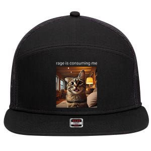 Funny Rage Is Consuming Me Silly Staring Cat Meme 7 Panel Mesh Trucker Snapback Hat