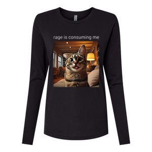 Funny Rage Is Consuming Me Silly Staring Cat Meme Womens Cotton Relaxed Long Sleeve T-Shirt