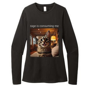 Funny Rage Is Consuming Me Silly Staring Cat Meme Womens CVC Long Sleeve Shirt