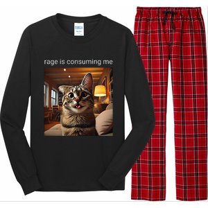 Funny Rage Is Consuming Me Silly Staring Cat Meme Long Sleeve Pajama Set