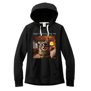 Funny Rage Is Consuming Me Silly Staring Cat Meme Women's Fleece Hoodie