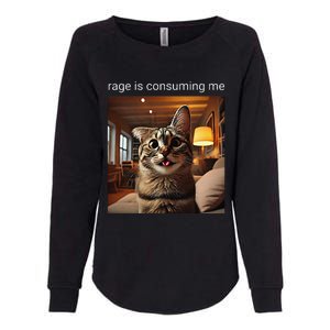 Funny Rage Is Consuming Me Silly Staring Cat Meme Womens California Wash Sweatshirt