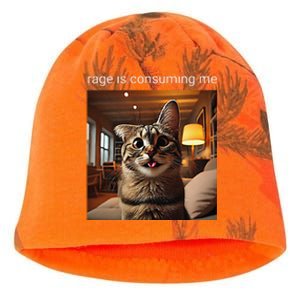 Funny Rage Is Consuming Me Silly Staring Cat Meme Kati - Camo Knit Beanie