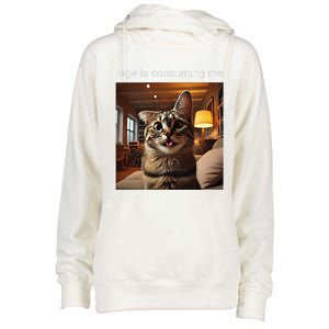 Funny Rage Is Consuming Me Silly Staring Cat Meme Womens Funnel Neck Pullover Hood