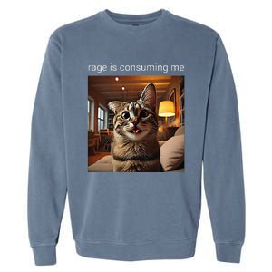 Funny Rage Is Consuming Me Silly Staring Cat Meme Garment-Dyed Sweatshirt