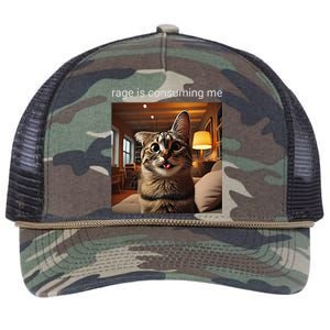 Funny Rage Is Consuming Me Silly Staring Cat Meme Retro Rope Trucker Hat Cap