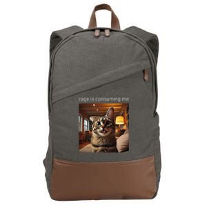 Funny Rage Is Consuming Me Silly Staring Cat Meme Cotton Canvas Backpack