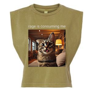 Funny Rage Is Consuming Me Silly Staring Cat Meme Garment-Dyed Women's Muscle Tee