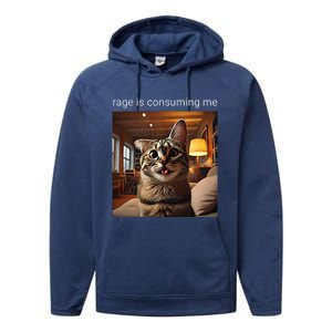 Funny Rage Is Consuming Me Silly Staring Cat Meme Performance Fleece Hoodie