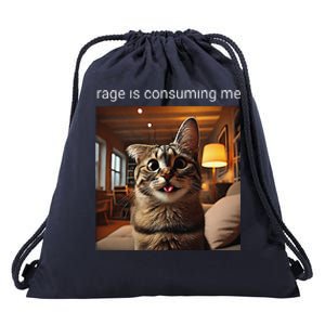 Funny Rage Is Consuming Me Silly Staring Cat Meme Drawstring Bag