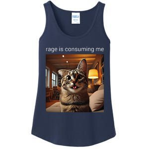 Funny Rage Is Consuming Me Silly Staring Cat Meme Ladies Essential Tank