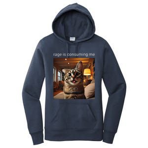 Funny Rage Is Consuming Me Silly Staring Cat Meme Women's Pullover Hoodie