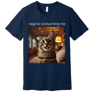 Funny Rage Is Consuming Me Silly Staring Cat Meme Premium T-Shirt