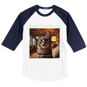 Funny Rage Is Consuming Me Silly Staring Cat Meme Baseball Sleeve Shirt