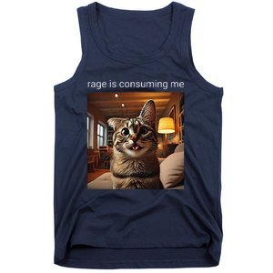 Funny Rage Is Consuming Me Silly Staring Cat Meme Tank Top