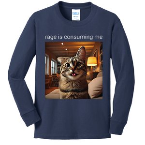 Funny Rage Is Consuming Me Silly Staring Cat Meme Kids Long Sleeve Shirt