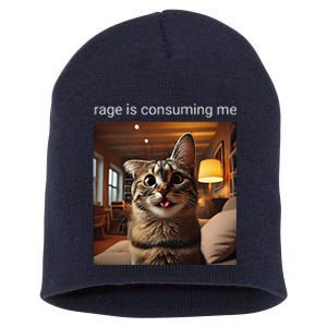 Funny Rage Is Consuming Me Silly Staring Cat Meme Short Acrylic Beanie