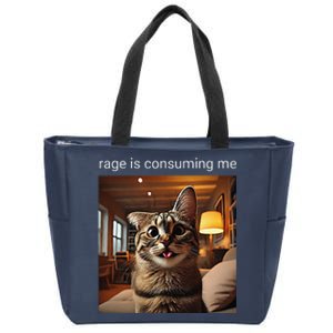 Funny Rage Is Consuming Me Silly Staring Cat Meme Zip Tote Bag