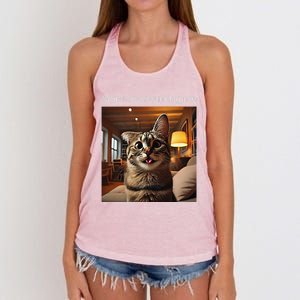 Funny Rage Is Consuming Me Silly Staring Cat Meme Women's Knotted Racerback Tank