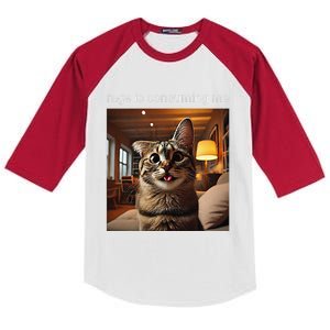 Funny Rage Is Consuming Me Silly Staring Cat Meme Kids Colorblock Raglan Jersey