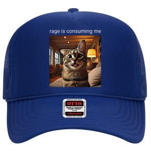 Funny Rage Is Consuming Me Silly Staring Cat Meme High Crown Mesh Back Trucker Hat