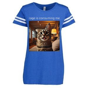 Funny Rage Is Consuming Me Silly Staring Cat Meme Enza Ladies Jersey Football T-Shirt