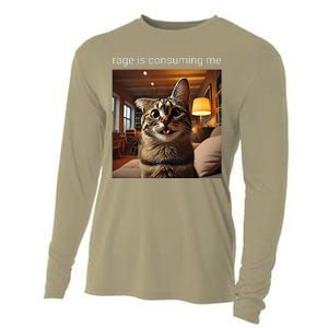 Funny Rage Is Consuming Me Silly Staring Cat Meme Cooling Performance Long Sleeve Crew