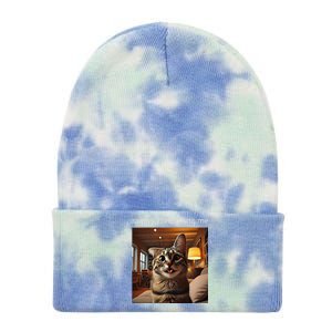 Funny Rage Is Consuming Me Silly Staring Cat Meme Tie Dye 12in Knit Beanie