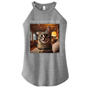 Funny Rage Is Consuming Me Silly Staring Cat Meme Women's Perfect Tri Rocker Tank