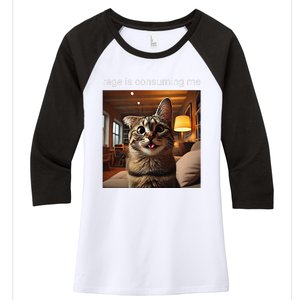 Funny Rage Is Consuming Me Silly Staring Cat Meme Women's Tri-Blend 3/4-Sleeve Raglan Shirt