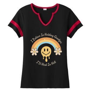 Funny Rainbow I Believe In Holding Grudges I'll Heal In Hell Ladies Halftime Notch Neck Tee