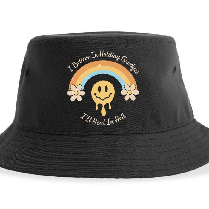 Funny Rainbow I Believe In Holding Grudges I'll Heal In Hell Sustainable Bucket Hat