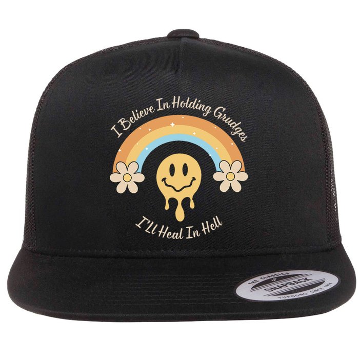 Funny Rainbow I Believe In Holding Grudges I'll Heal In Hell Flat Bill Trucker Hat