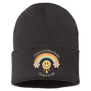 Funny Rainbow I Believe In Holding Grudges I'll Heal In Hell Sustainable Knit Beanie