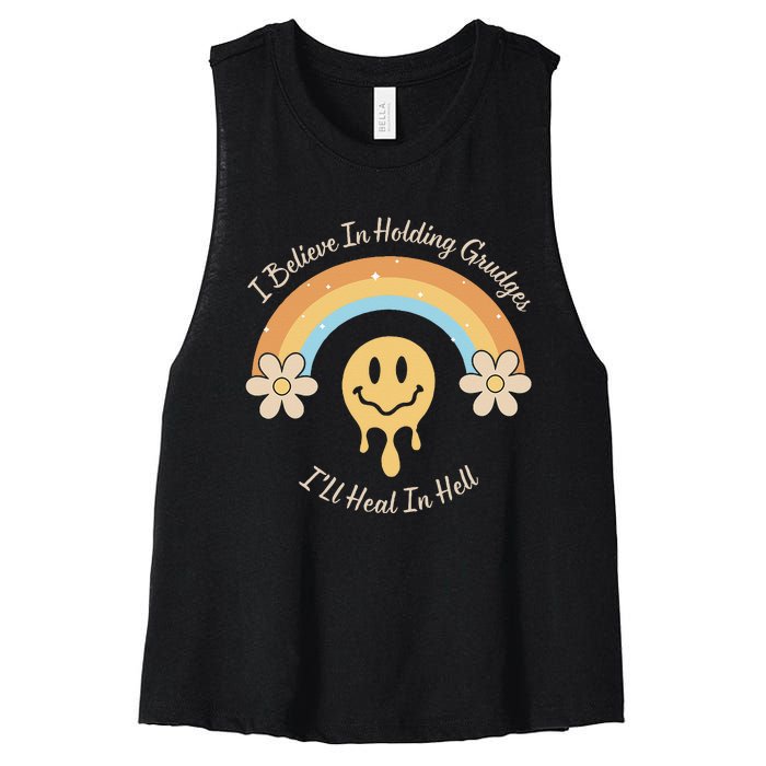 Funny Rainbow I Believe In Holding Grudges I'll Heal In Hell Women's Racerback Cropped Tank