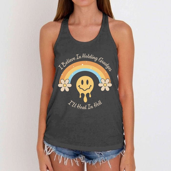 Funny Rainbow I Believe In Holding Grudges I'll Heal In Hell Women's Knotted Racerback Tank